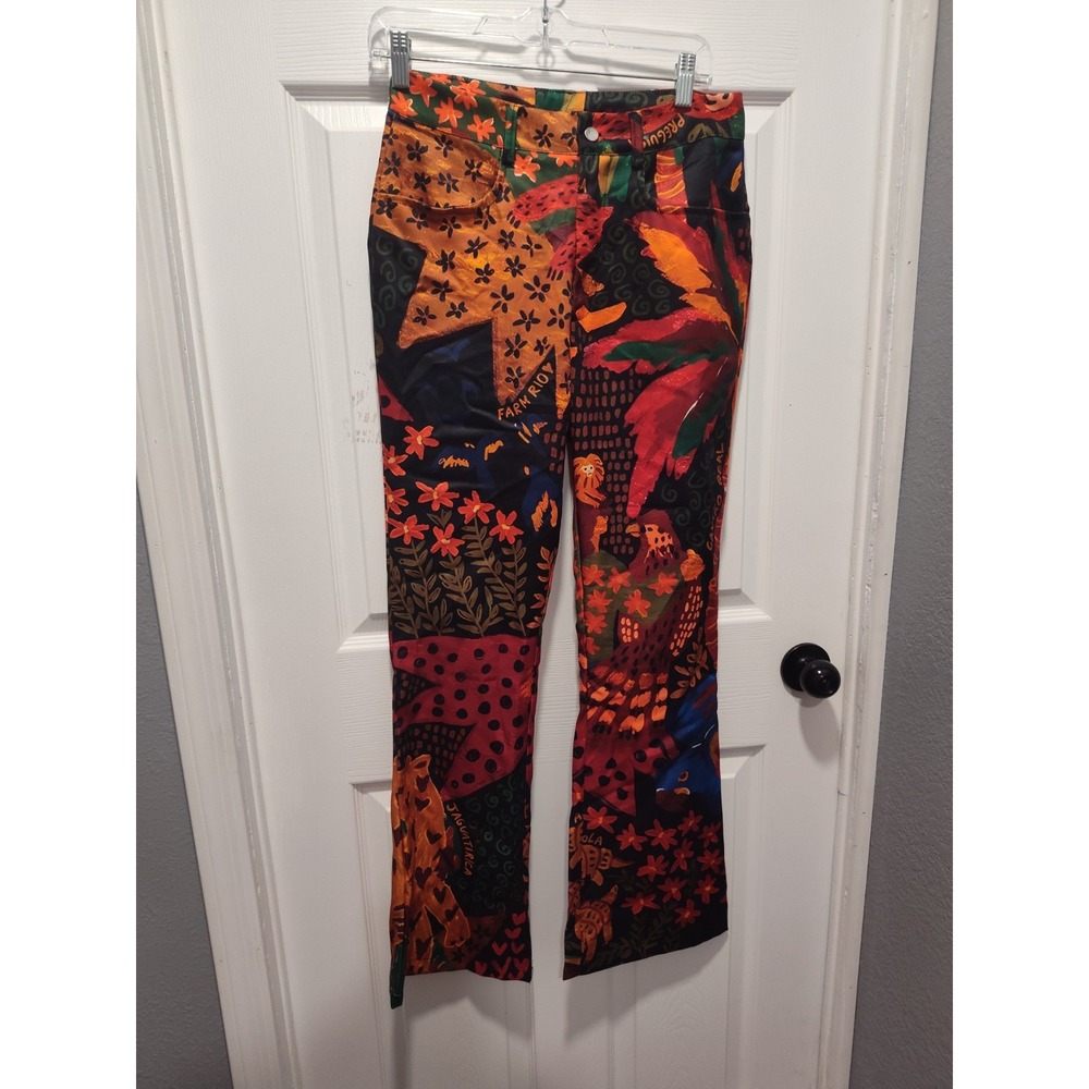 SERIOUSNESS Pants Womens Xlarge Multicolor Floral Flare Leg Stretch Casual Print